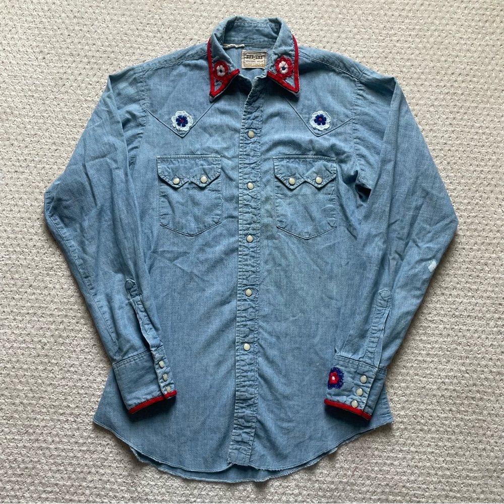 Vtg 70s Cee Dee Western Shirt Size 33 Women’s Floral Western Embroidered Snap